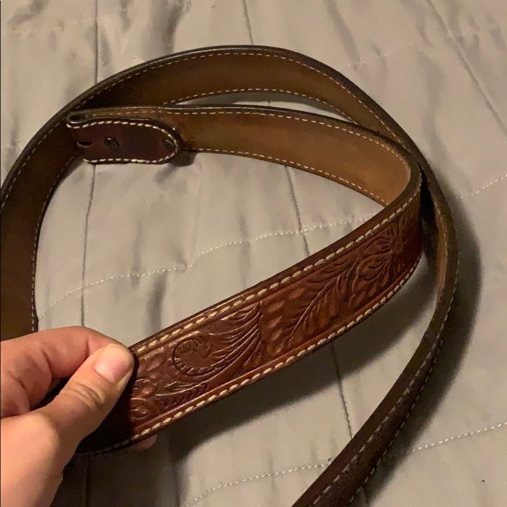 Hand tooled leather belt